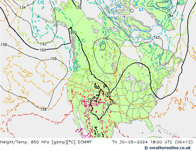 Height/Temp. 850 hPa ECMWF Do 30.05.2024 18 UTC