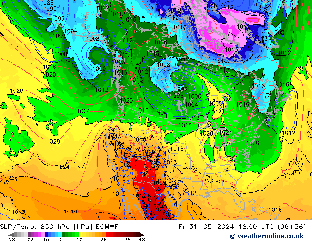 SLP/Temp. 850 hPa ECMWF pt. 31.05.2024 18 UTC