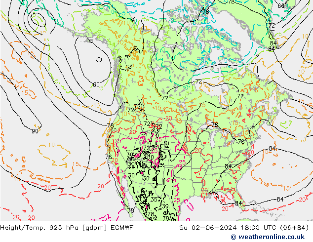 Height/Temp. 925 hPa ECMWF nie. 02.06.2024 18 UTC