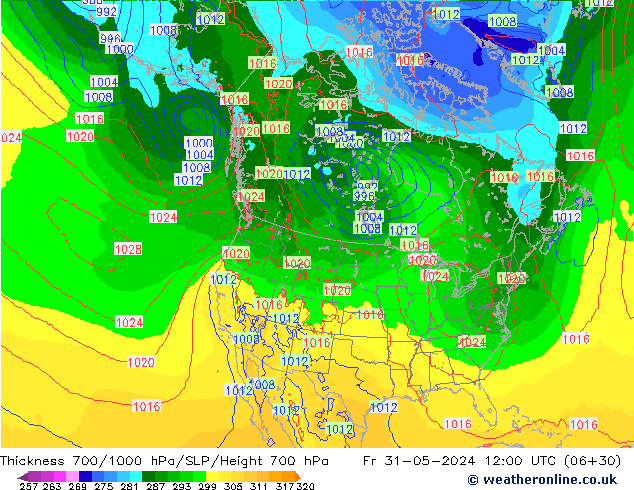 Thck 700-1000 hPa ECMWF ven 31.05.2024 12 UTC