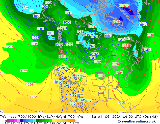 700-1000 hPa Kalınlığı ECMWF Cts 01.06.2024 06 UTC