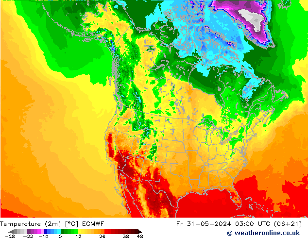 Temperaturkarte (2m) ECMWF Fr 31.05.2024 03 UTC