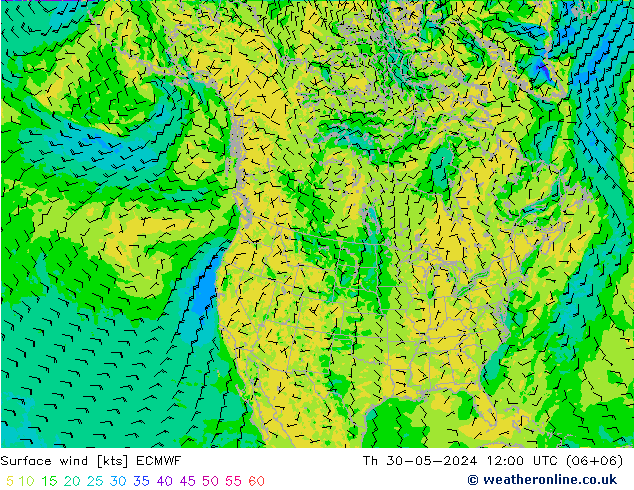 Wind 10 m ECMWF do 30.05.2024 12 UTC