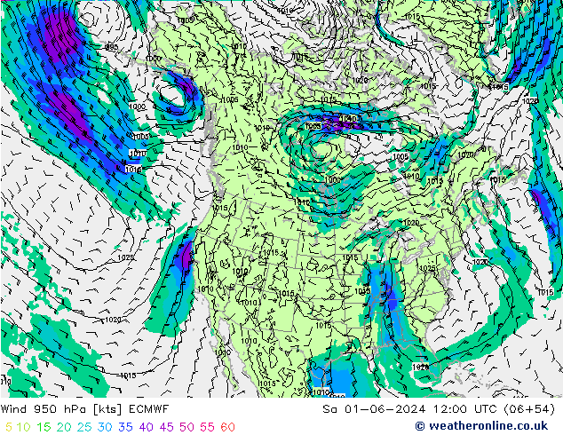 Wind 950 hPa ECMWF Sa 01.06.2024 12 UTC