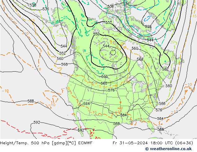 Z500/Rain (+SLP)/Z850 ECMWF Fr 31.05.2024 18 UTC