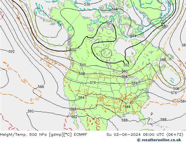 Z500/Rain (+SLP)/Z850 ECMWF Su 02.06.2024 06 UTC