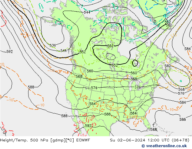 Z500/Rain (+SLP)/Z850 ECMWF Su 02.06.2024 12 UTC