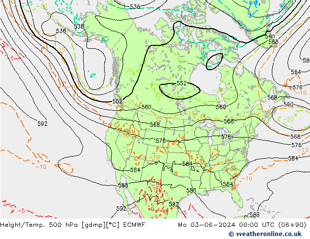 Height/Temp. 500 hPa ECMWF Mo 03.06.2024 00 UTC