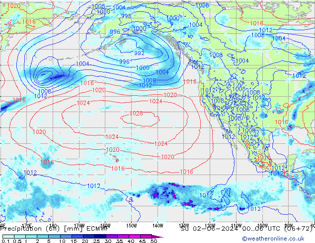 Precipitation (6h) ECMWF Su 02.06.2024 06 UTC