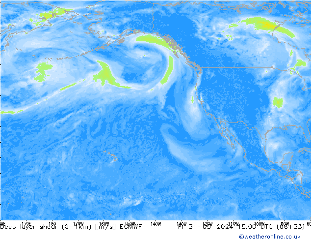 Deep layer shear (0-1km) ECMWF Fr 31.05.2024 15 UTC