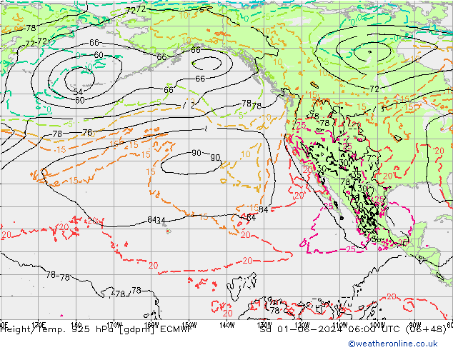 Hoogte/Temp. 925 hPa ECMWF za 01.06.2024 06 UTC