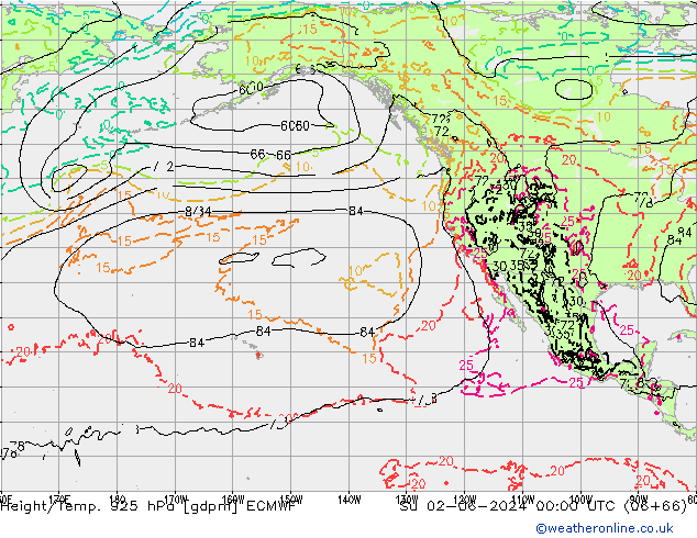 Height/Temp. 925 hPa ECMWF Dom 02.06.2024 00 UTC