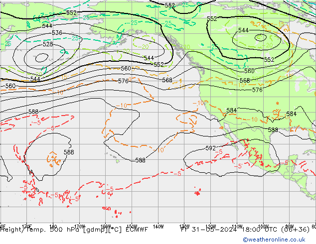 Z500/Rain (+SLP)/Z850 ECMWF пт 31.05.2024 18 UTC