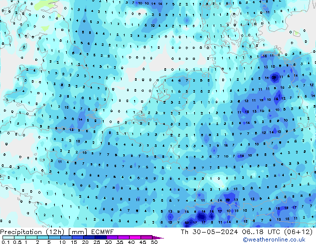 Nied. akkumuliert (12Std) ECMWF Do 30.05.2024 18 UTC