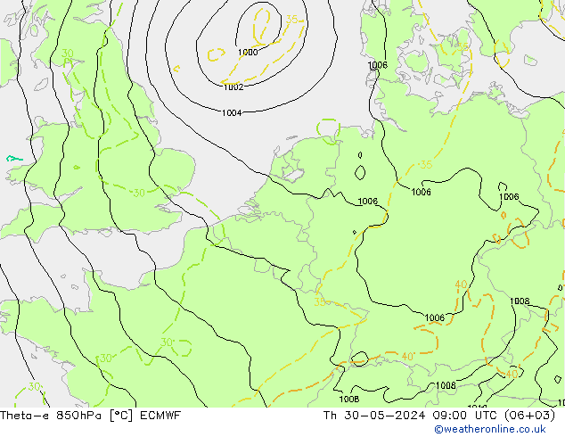 Theta-e 850гПа ECMWF чт 30.05.2024 09 UTC