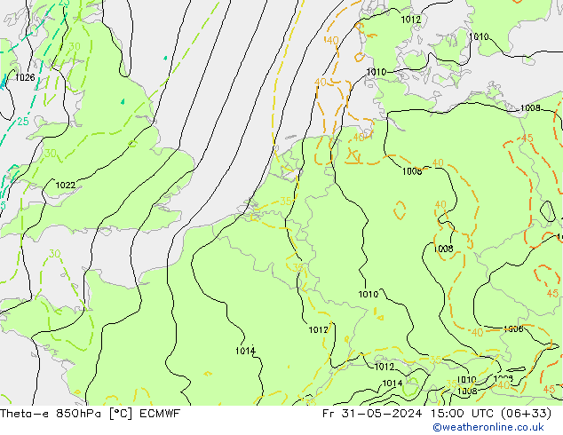 Theta-e 850hPa ECMWF vr 31.05.2024 15 UTC