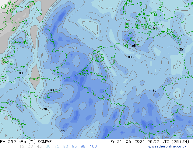 RH 850 hPa ECMWF Sex 31.05.2024 06 UTC