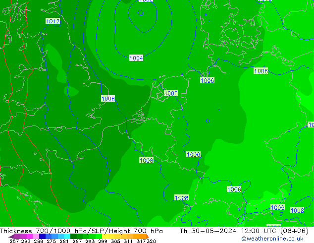 Thck 700-1000 hPa ECMWF Čt 30.05.2024 12 UTC