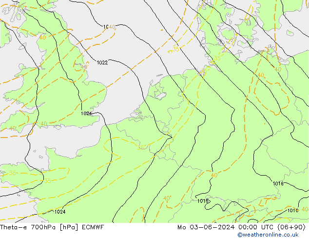 Theta-e 700hPa ECMWF ma 03.06.2024 00 UTC