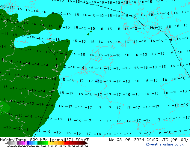 Height/Temp. 500 hPa ECMWF Mo 03.06.2024 00 UTC