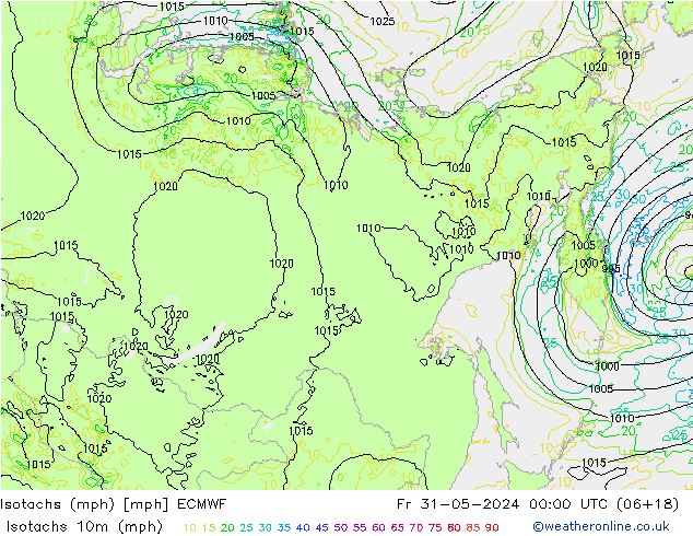 Eşrüzgar Hızları mph ECMWF Cu 31.05.2024 00 UTC