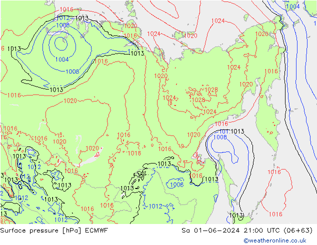 Atmosférický tlak ECMWF So 01.06.2024 21 UTC