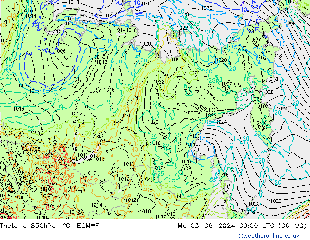 Theta-e 850hPa ECMWF Seg 03.06.2024 00 UTC