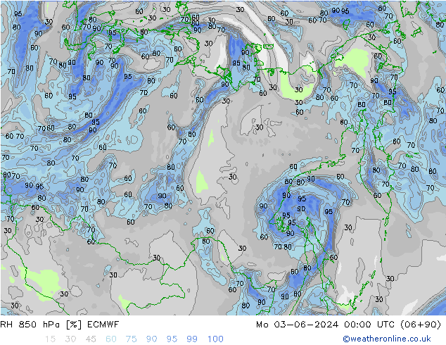 RH 850 hPa ECMWF Seg 03.06.2024 00 UTC