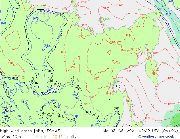 High wind areas ECMWF lun 03.06.2024 00 UTC