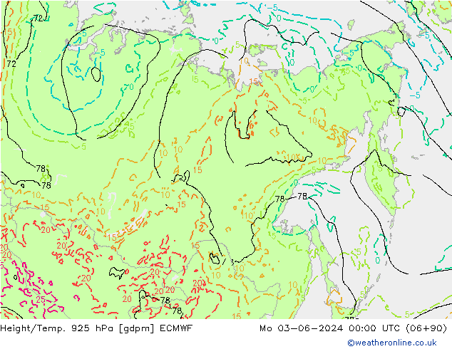 Height/Temp. 925 гПа ECMWF пн 03.06.2024 00 UTC