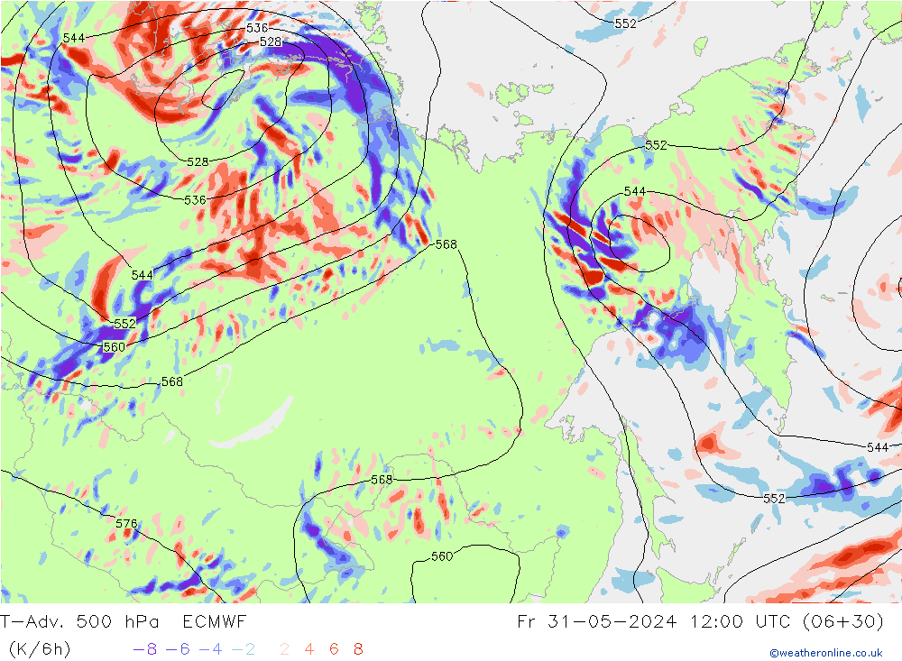 T-Adv. 500 hPa ECMWF Fr 31.05.2024 12 UTC