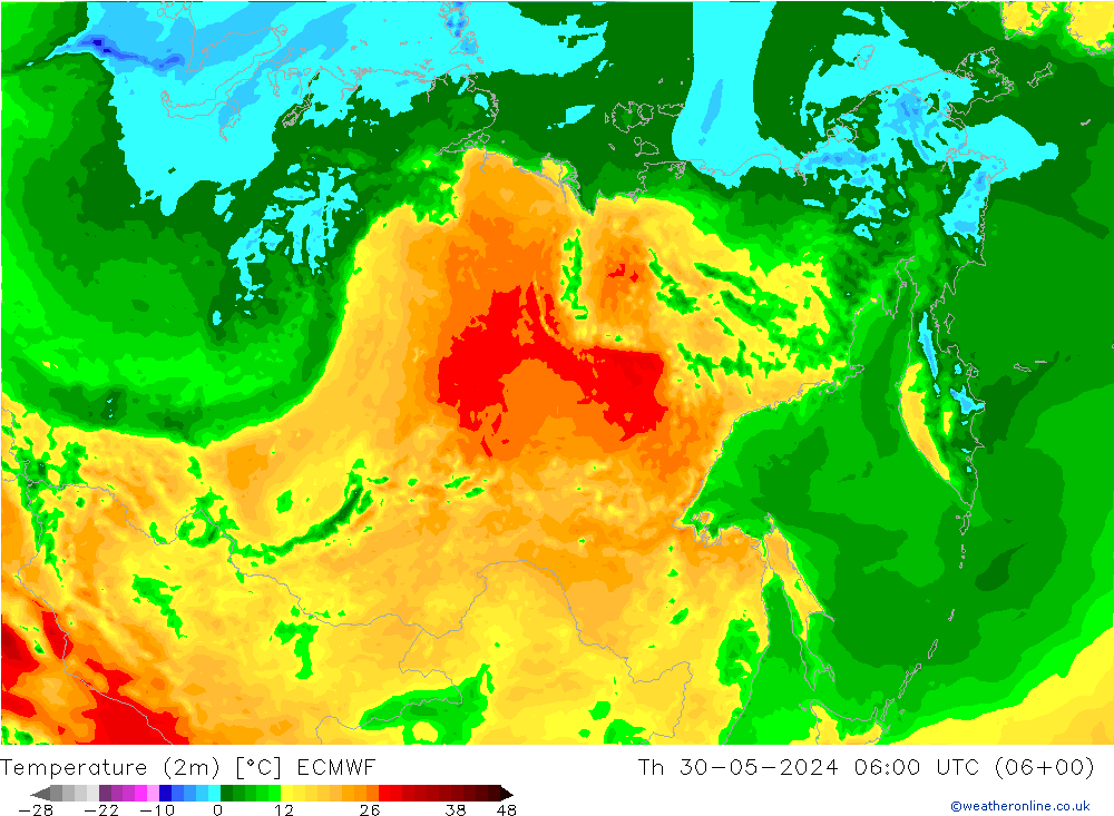 Sıcaklık Haritası (2m) ECMWF Per 30.05.2024 06 UTC