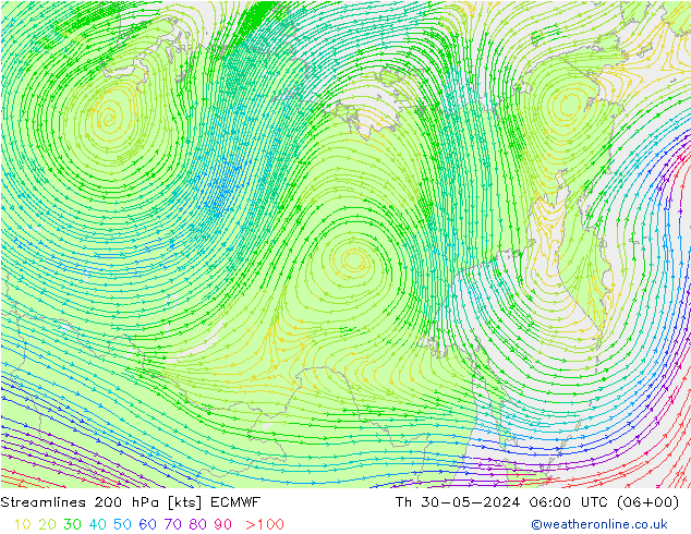 Rüzgar 200 hPa ECMWF Per 30.05.2024 06 UTC