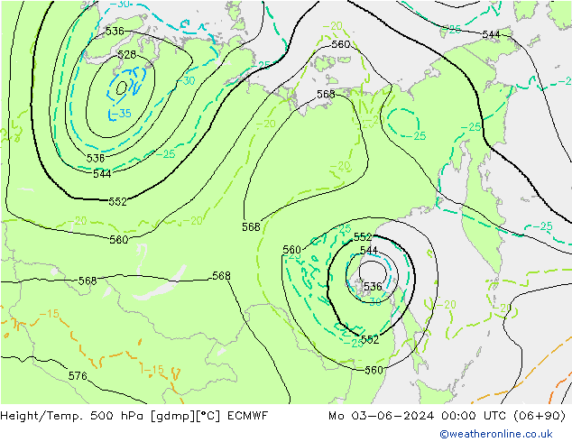 Z500/Rain (+SLP)/Z850 ECMWF Seg 03.06.2024 00 UTC