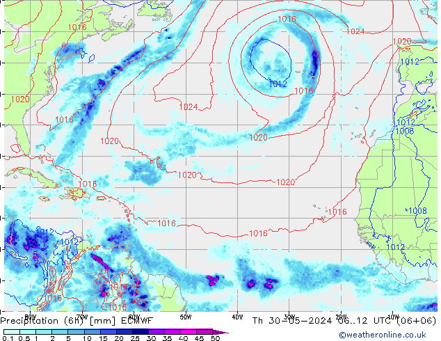 Z500/Rain (+SLP)/Z850 ECMWF Th 30.05.2024 12 UTC