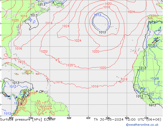 Presión superficial ECMWF jue 30.05.2024 12 UTC