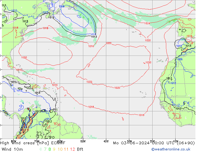 High wind areas ECMWF Mo 03.06.2024 00 UTC