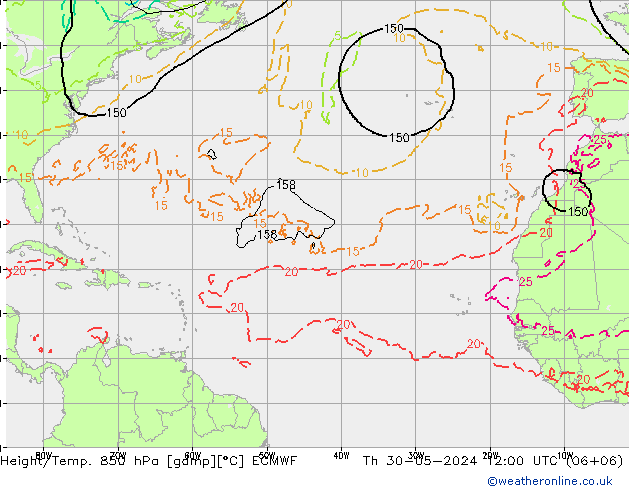 Z500/Rain (+SLP)/Z850 ECMWF Th 30.05.2024 12 UTC