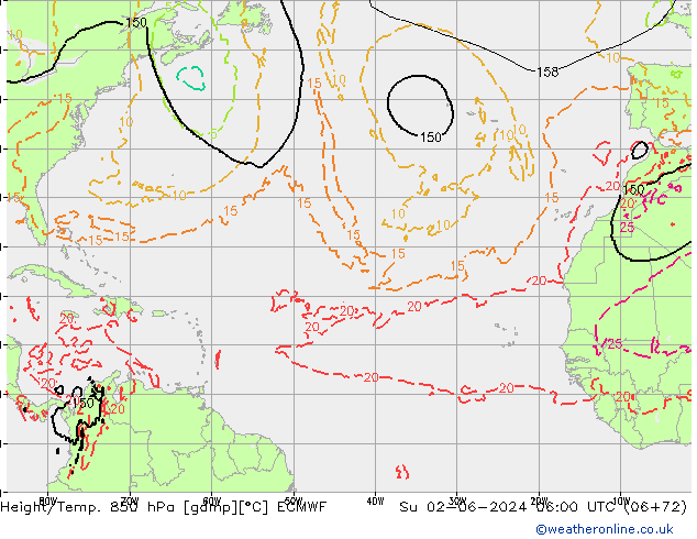 Height/Temp. 850 hPa ECMWF dom 02.06.2024 06 UTC