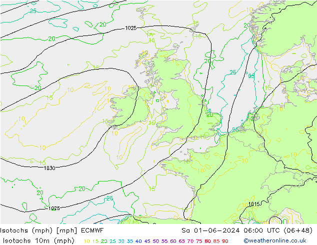 Isotachs (mph) ECMWF Sa 01.06.2024 06 UTC