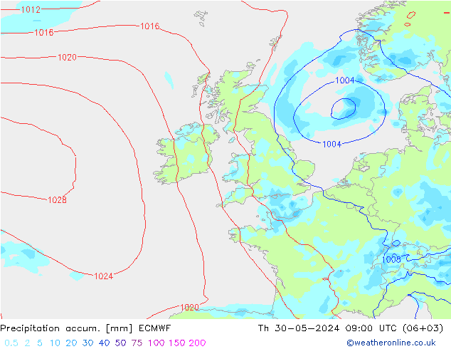 Precipitation accum. ECMWF Qui 30.05.2024 09 UTC