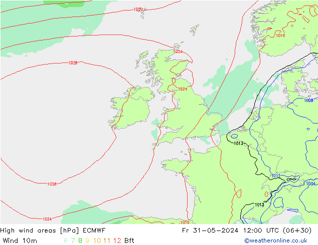 High wind areas ECMWF Fr 31.05.2024 12 UTC