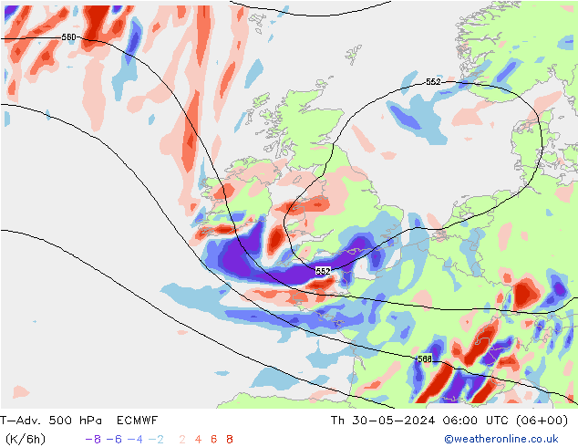 T-Adv. 500 hPa ECMWF Čt 30.05.2024 06 UTC