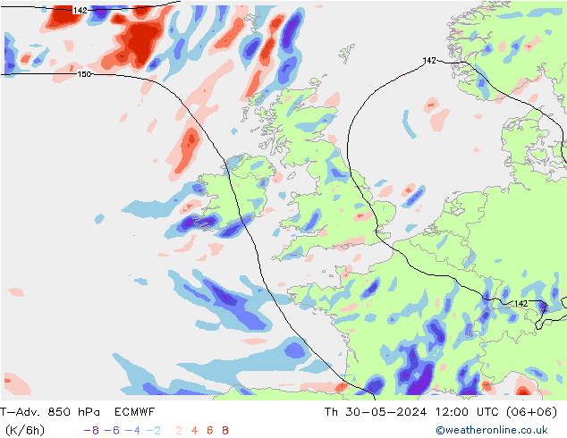 T-Adv. 850 hPa ECMWF Qui 30.05.2024 12 UTC