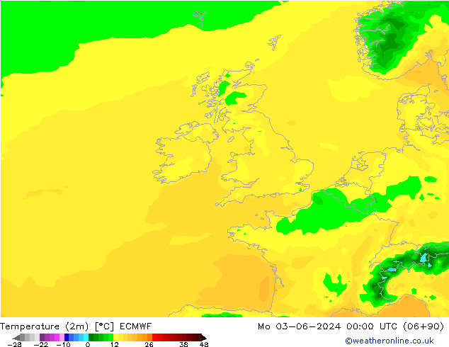 карта температуры ECMWF пн 03.06.2024 00 UTC