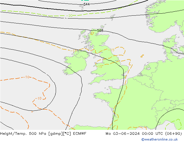 Height/Temp. 500 гПа ECMWF пн 03.06.2024 00 UTC