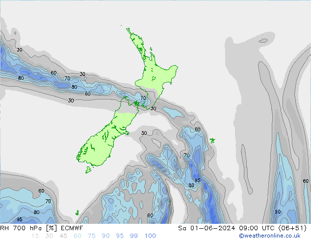 Humidité rel. 700 hPa ECMWF sam 01.06.2024 09 UTC