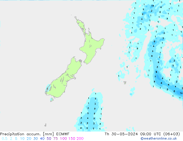 Precipitation accum. ECMWF gio 30.05.2024 09 UTC