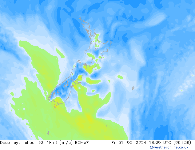 Deep layer shear (0-1km) ECMWF Pá 31.05.2024 18 UTC