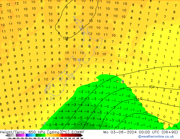 Z500/Rain (+SLP)/Z850 ECMWF Mo 03.06.2024 00 UTC